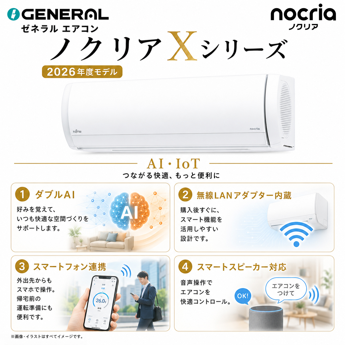 【標準工事費込み】富士通ゼネラル ノクリア Xシリーズ AS-X636T2W 12畳用 エアコン 2026年モデル 単相200V ホワイト