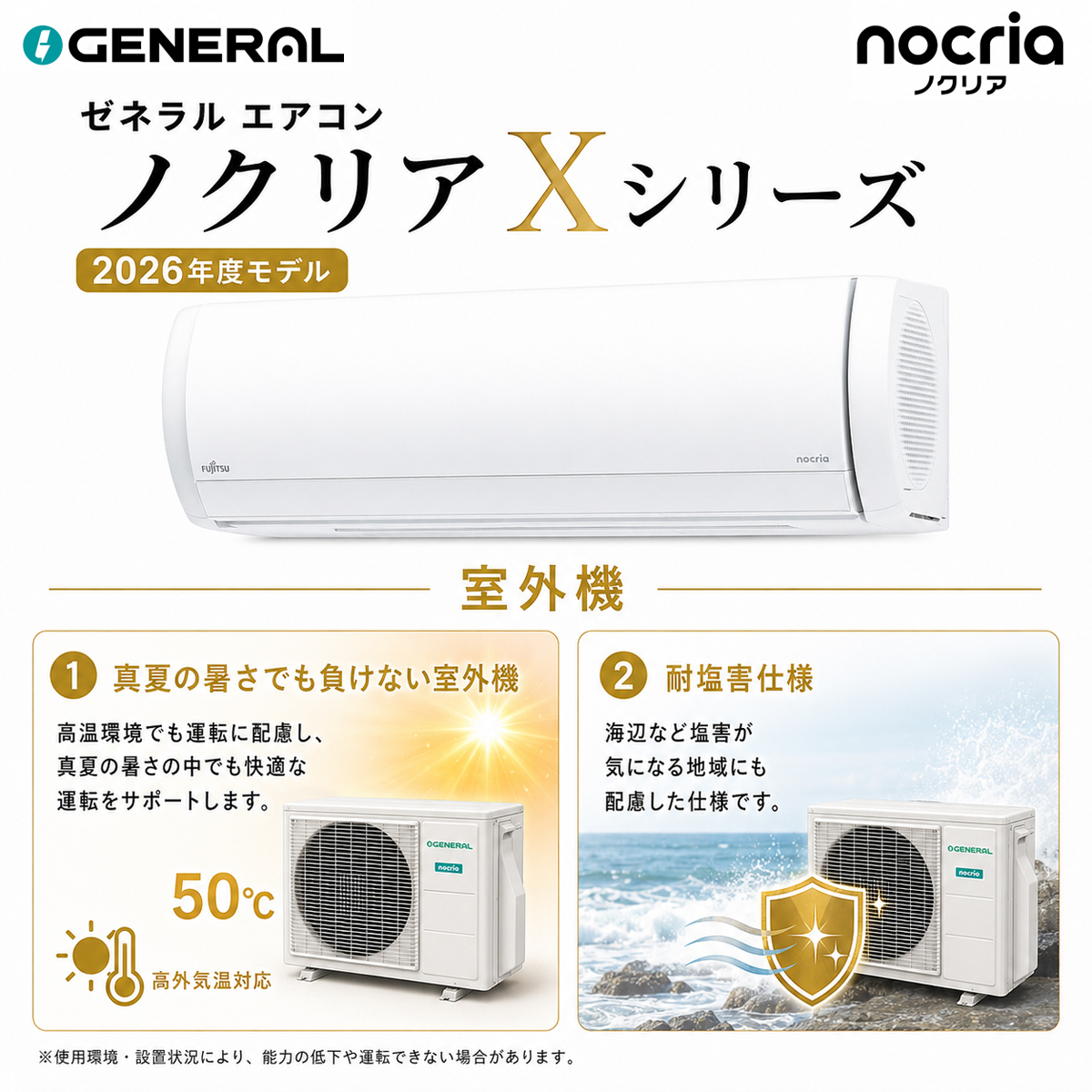 【標準工事費込み】富士通ゼネラル ノクリア Xシリーズ AS-X806T2W 26畳用 エアコン 2026年モデル 単相200V ホワイト